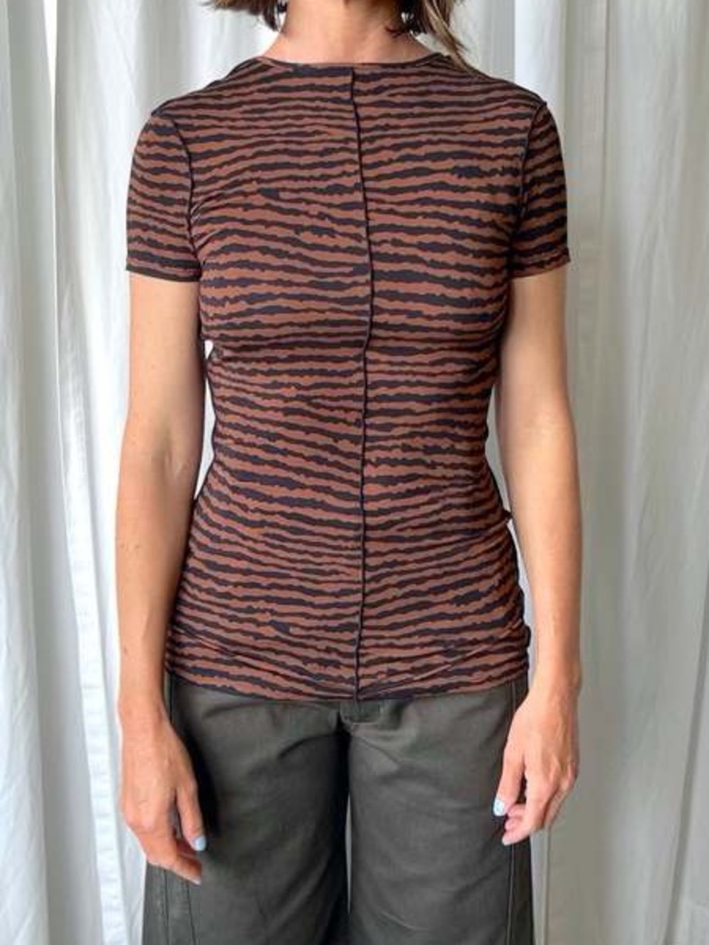 Proenza Schouler White Label Jersey Brown & Black Striped Short Sleeve Top M
